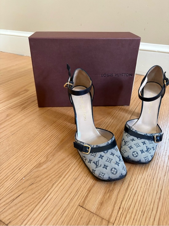 Louis Vuitton Shoes - Louis Vuitton Navy Monogram Ankle-Strap Pumps, with box, size 36.5
